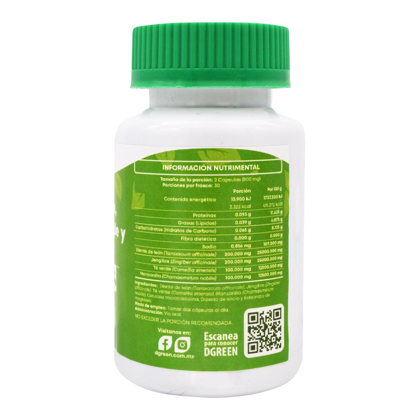 Diente De Leon Jengibre Te Verde Manzanilla 60 Cápsulas (DGREEN)