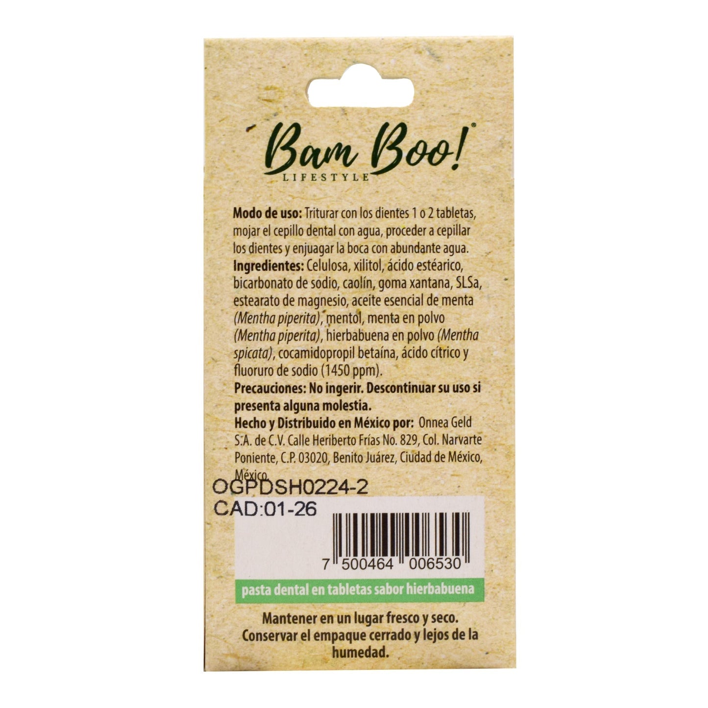 Pasta Dental Hierbabuena 90 Tabletas (BAM BOO! LIFESTYLE)