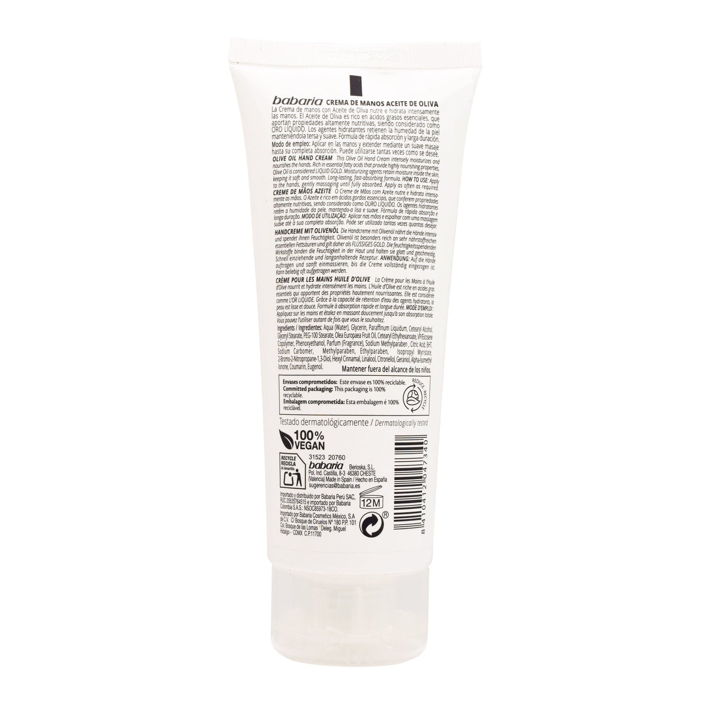 Crema Para Manos Aceite De Oliva 75 Mililitros (BABARIA)
