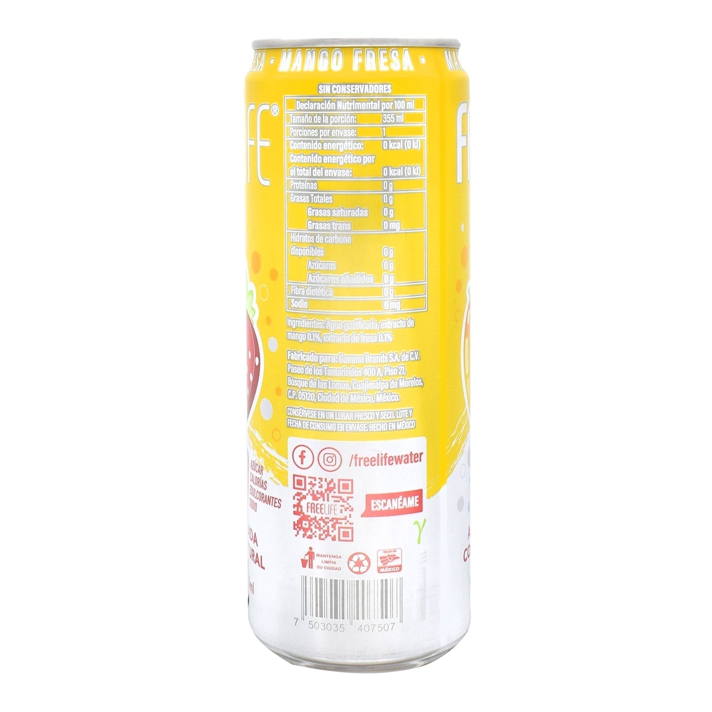 Agua Gasificada Mango Fresa 355 Mililitros (FREELIFE)