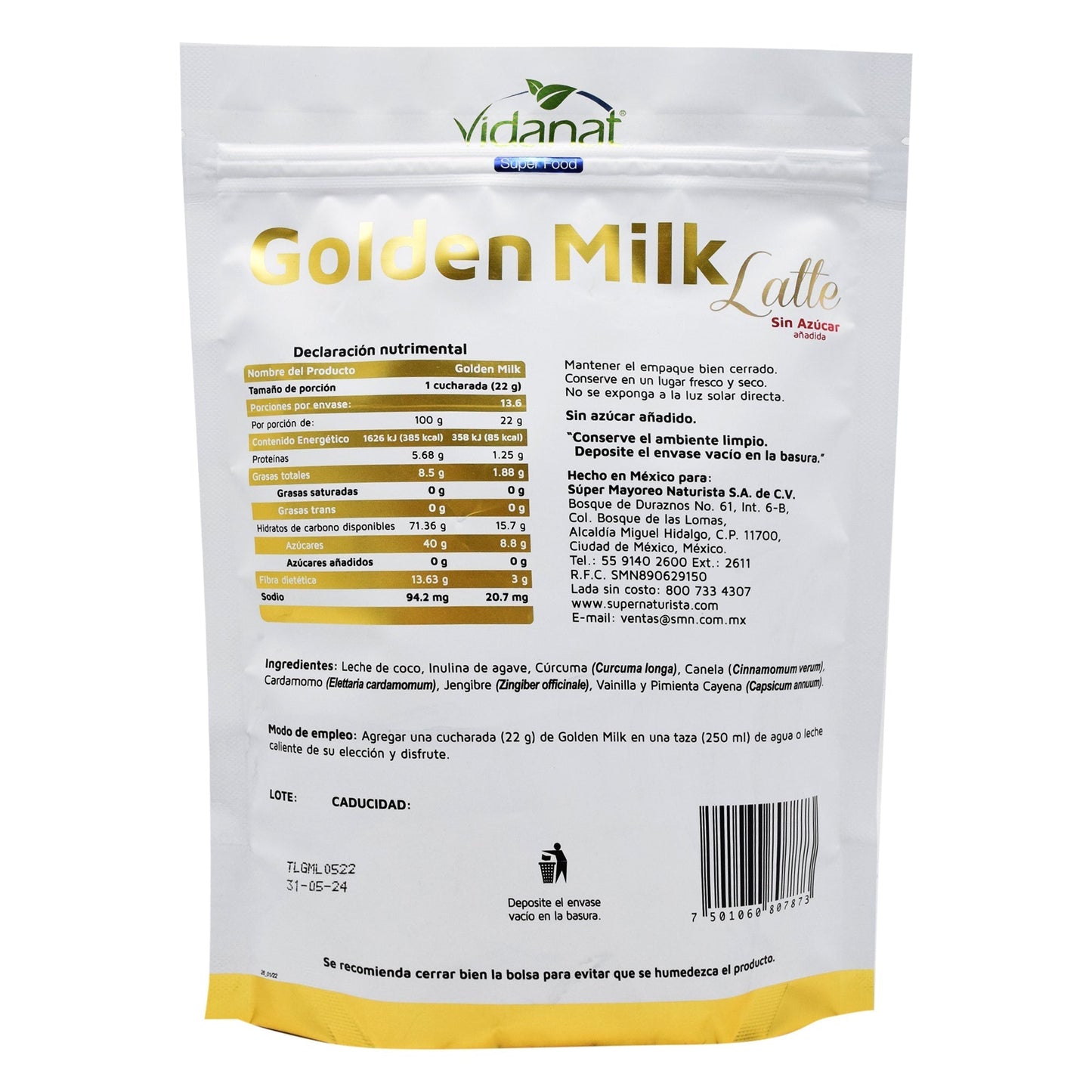 Golden Milk Late 300 G (VIDANAT/ALIMENTOS)