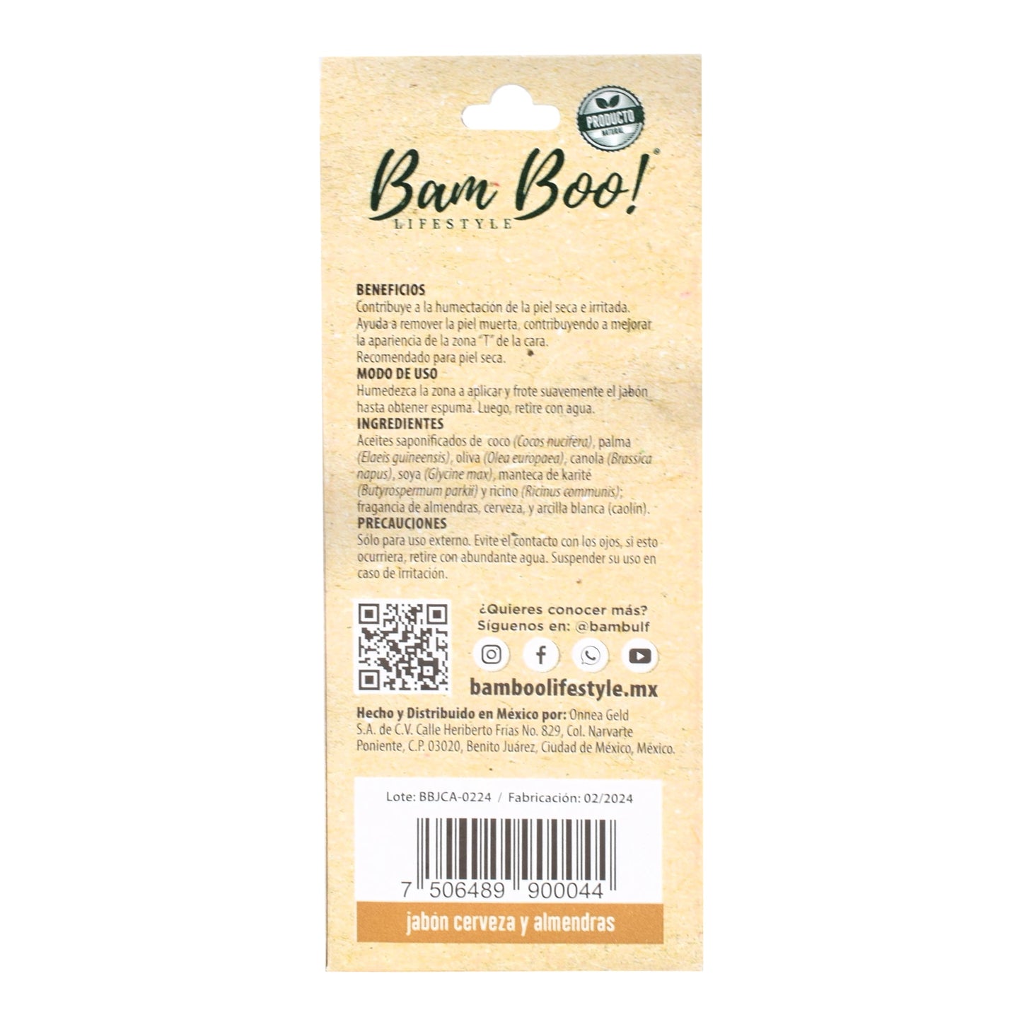 Jabon Cerveza Y Almendra 100 G (BAM BOO! LIFESTYLE)