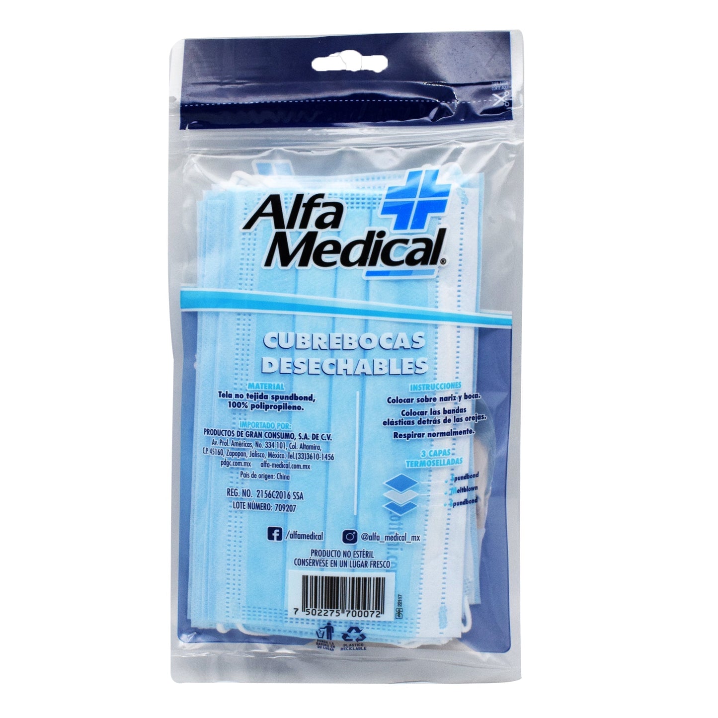 Cubrebocas Desechable Azul 10 Pza (ALFA MEDICAL)