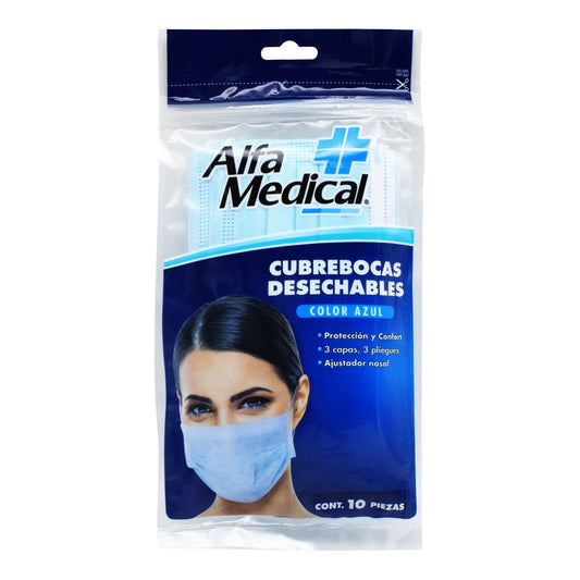 Cubrebocas Desechable Azul 10 Pza (ALFA MEDICAL)