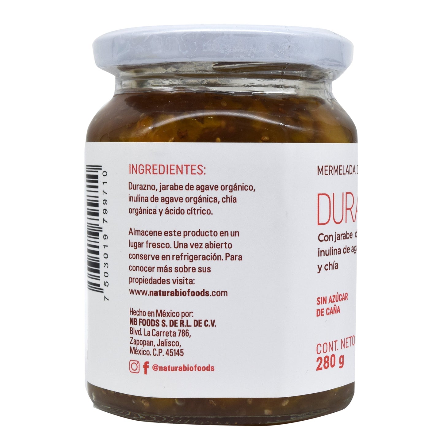 Mermelada Durazno Chia 280 G (NB FOODS)