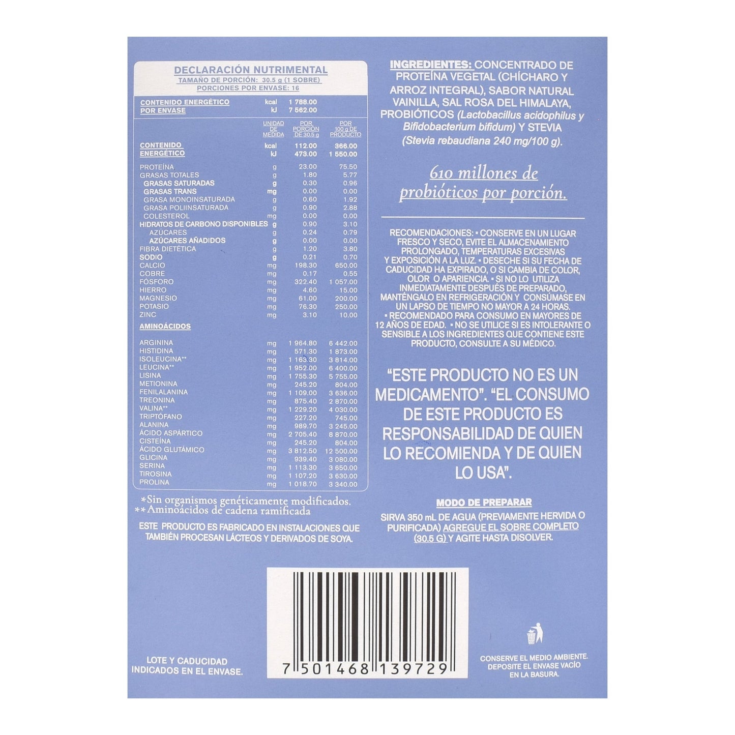 Proteina Vegetal Vainilla 30.5 G (PAQUETE 16) (HABITS)