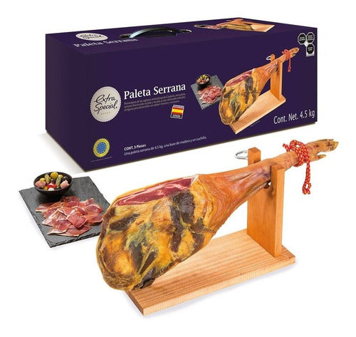 Jamón Serrano Paleta Canasta Navidad Con Jamonero Y Cuchillo